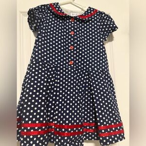 Rachel Riley Navy and Red Polka Dot Dress